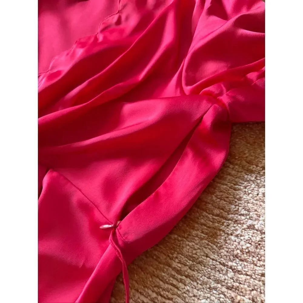 ChicSoul 2X Red Satin Scallop Faux Wrap Dress Long Sleeve Plus
